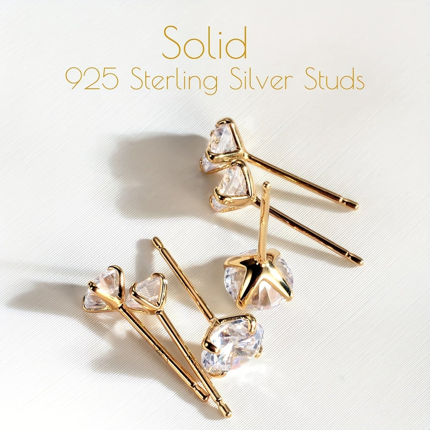 Set of three pairs of stud earrings in 925 silver for women, in sizes 4mm, 5mm, and 6mm.