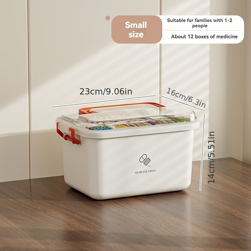 Waterproof multi-layer medicine storage box for home and travel, durable plastic organizer.