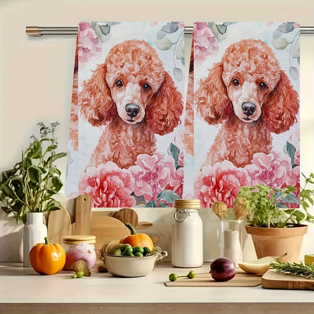 Valentine's Day Poodle Kitchen Towels Set of 2 - Super Absorbent Polyester Knit Fabric, Machine Washable, Contemporary Coastal Style, Measures 40.64x60.96 cm - Item Number 2KYSYS1217618, Dish Towels