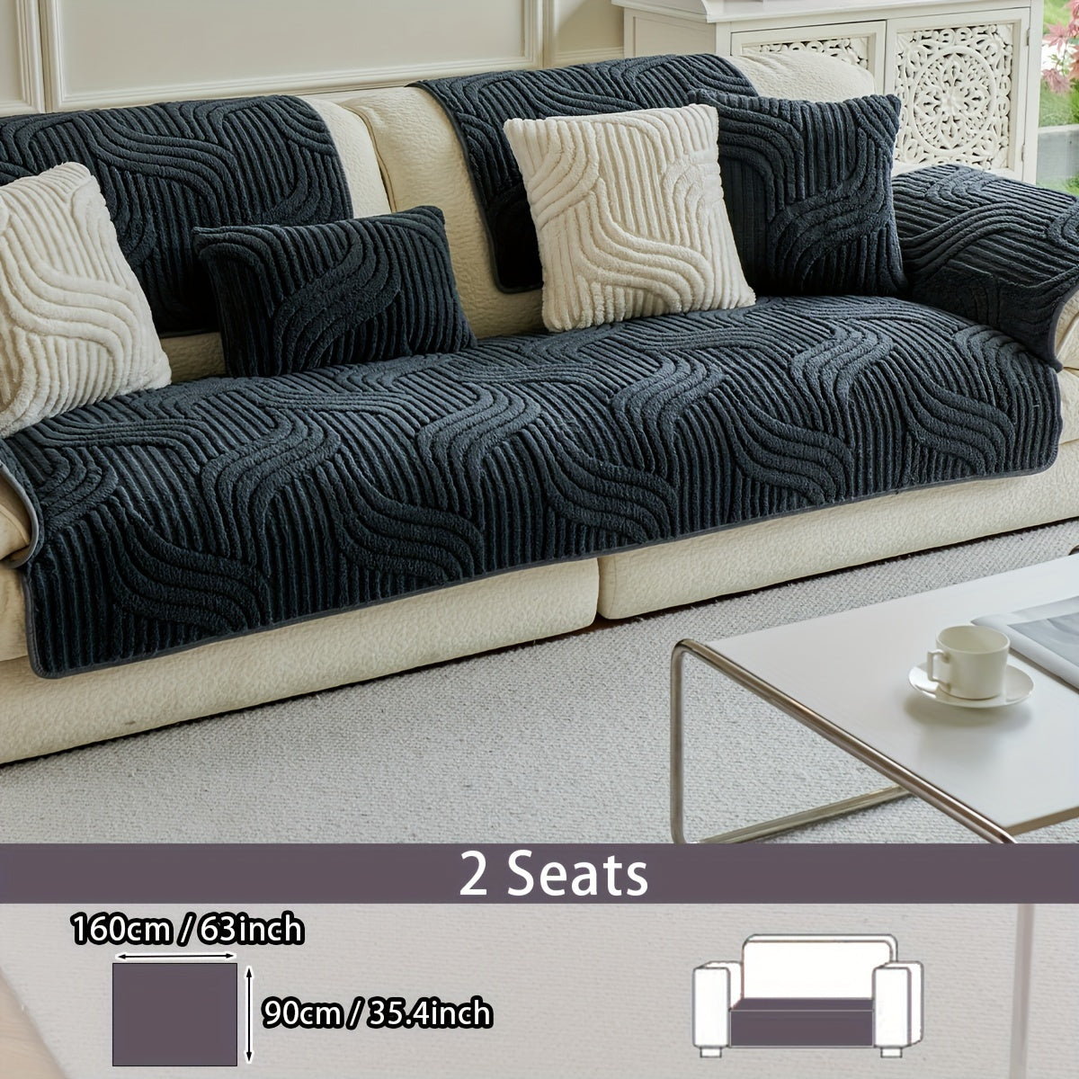 1pc Modern Shu Velveteen Sofa Cover, Non-Slip and Pet-Friendly, Machine Washable, Polyester, Quilted Design, Suitable for Armchair to Sectional Sofas, 250-300 gsm.