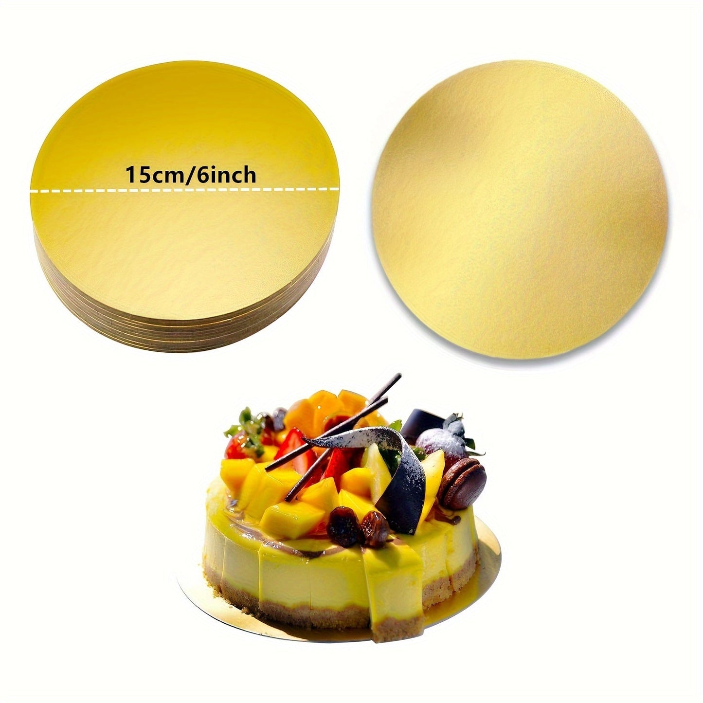 10 pieces of Golden Cake Boards, Circular Disposable Cake Base with Grease-Proof and Food-Grade Surface. Ideal for New Year's, Wedding, Birthday Parties, as well as Cake, Dessert, Pizza decorating and exhibitions.