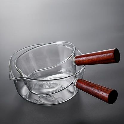 Stylish Cookware Set with Redwood Handles - Includes 600ml & 400ml Glass Pots, Ideal for Soup, Milk, Ramen, and Desserts