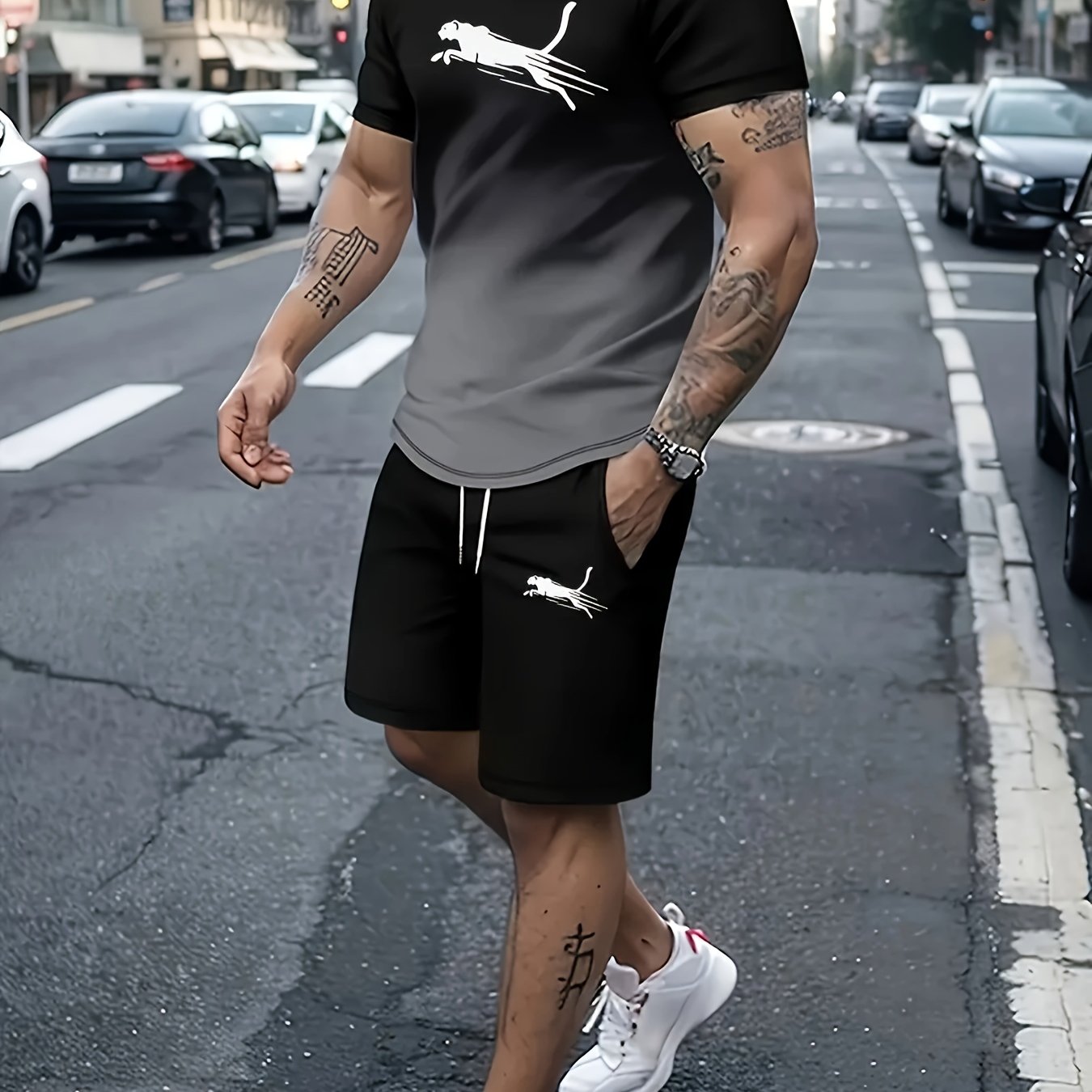 Men's casual sports suit with short sleeves