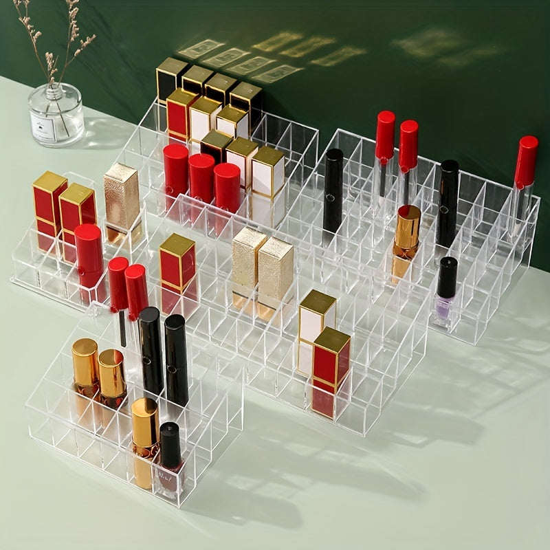 Transparent plastic organizer with grids for lipsticks, desktop storage for makeup