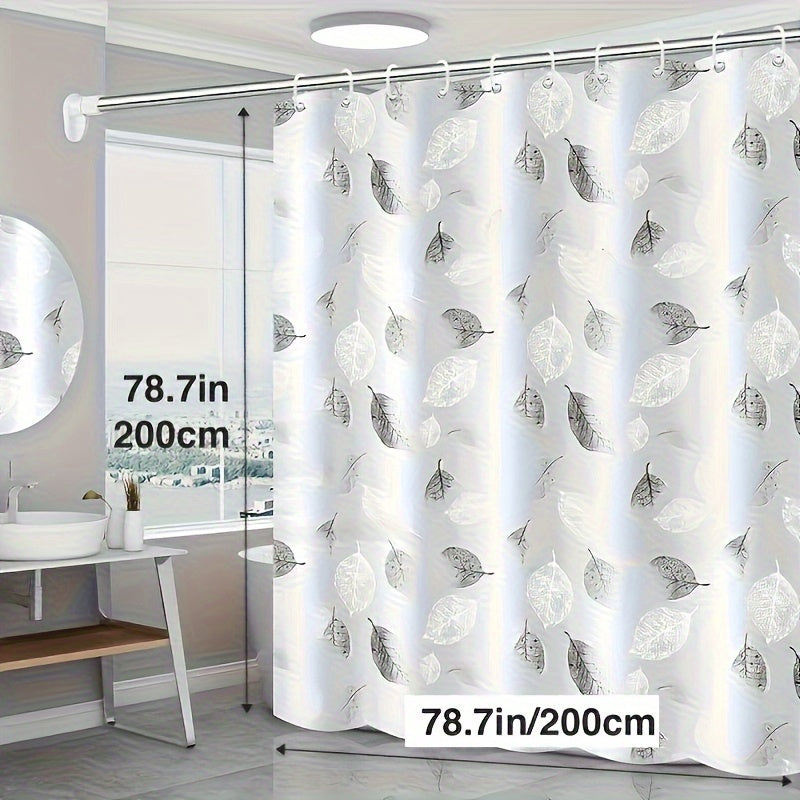 Leaf pattern shower curtain with liner, hooks, and waterproof & durable design.