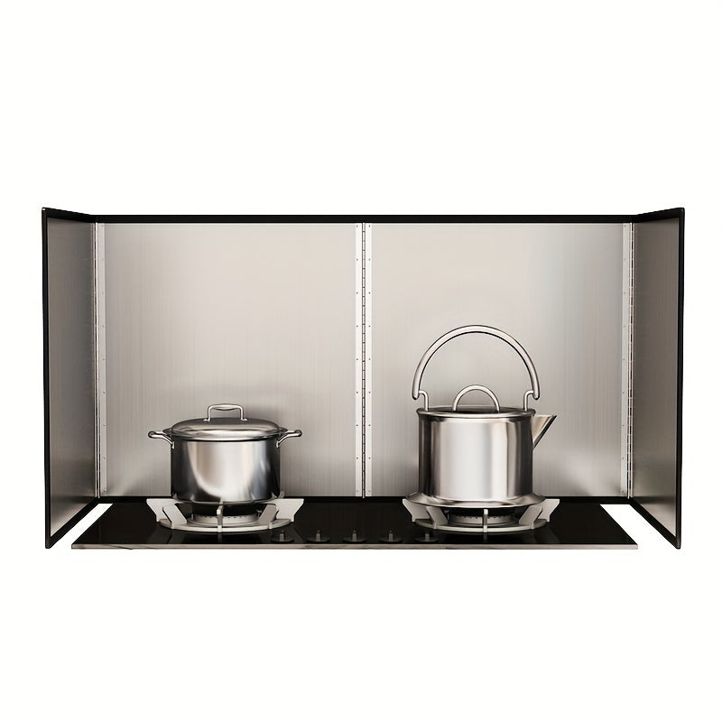 Oil and heat resistant stainless steel kitchen splash guard, a creative cooking baffle designed for stove top protection.