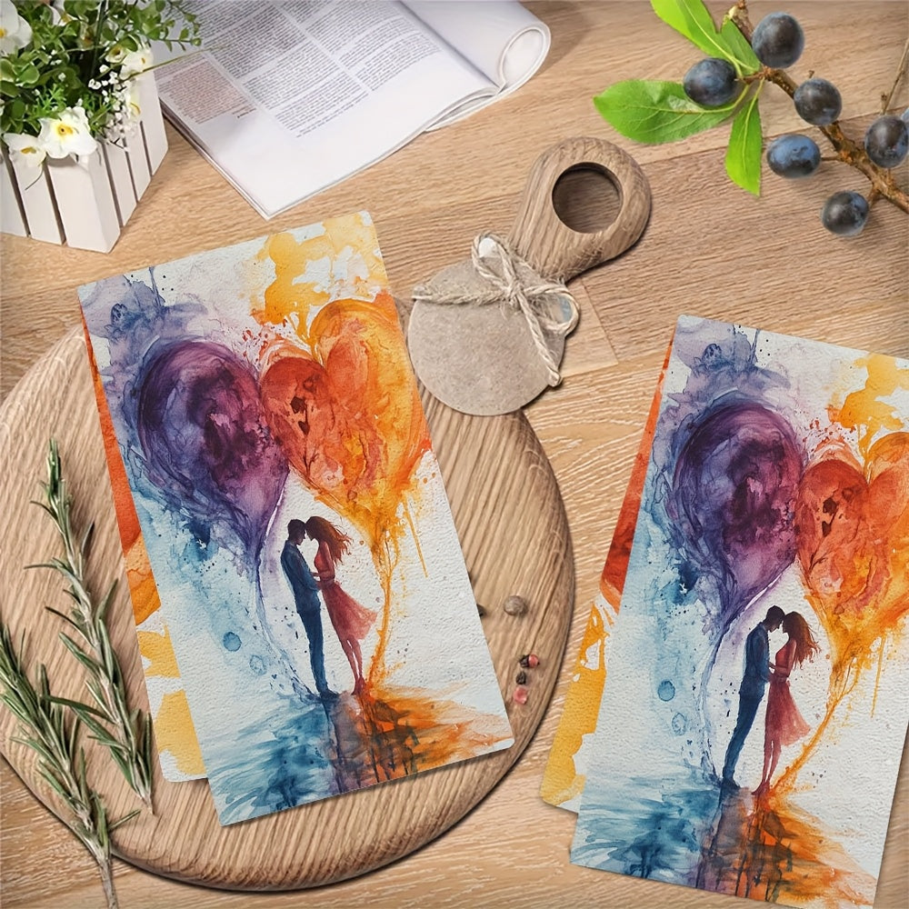 This set includes 2 ultra-soft kitchen towels with a theme of love inscribed in our hearts. They are highly absorbent and perfect for holiday decoration. These dish and hand towels are machine washable and measure 40.64x60.96 cm.