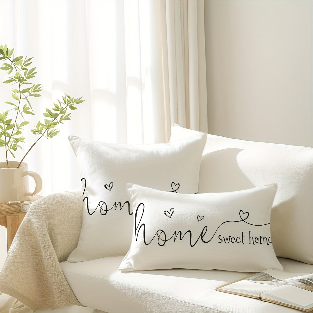 Cozy farmhouse throw pillow cover with "Home Sweet Home" design. Rustic cabin style made of 100% polyester, zippered for easy washing. Available in two sizes, perfect for couch or sofa decor. Insert not included.