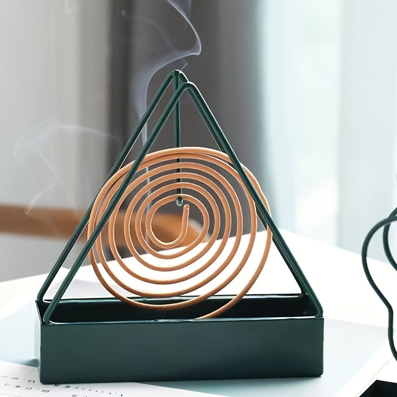 Sleek Triangle Iron Mosquito Coil Holder with Plastic Tray - Indoor/Outdoor Incense Burner for Home Decor