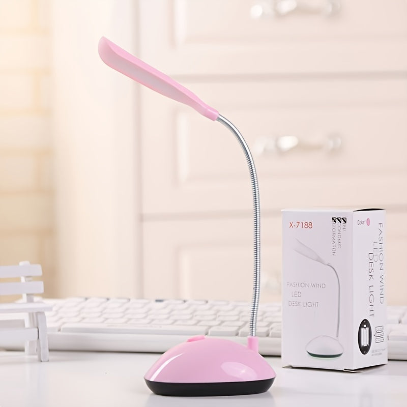 Kinpho Portable LED Desk Lamp is a foldable, eye-friendly mini table light with adjustable angle. It is battery operated (batteries not included) and ideal for students. Available in white