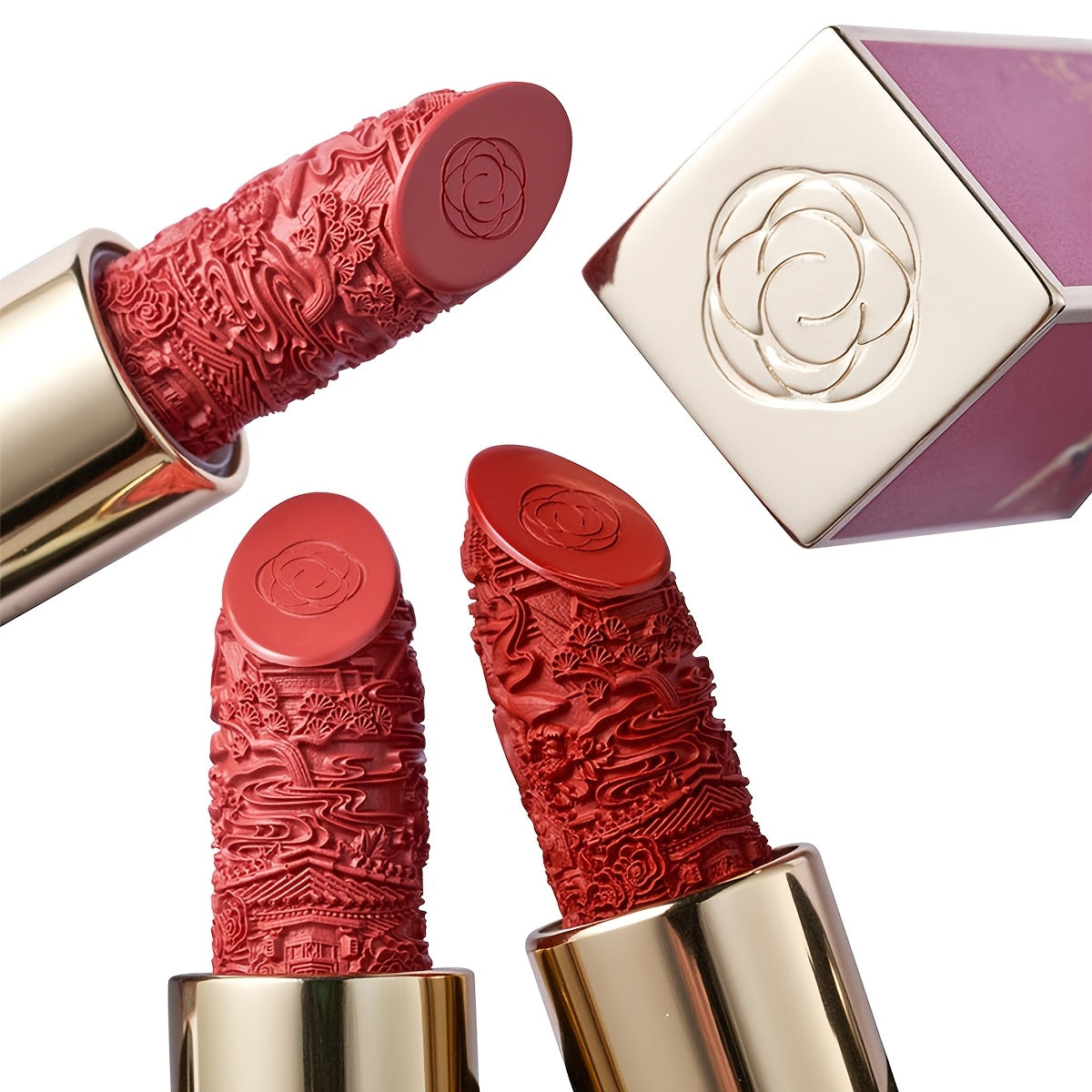 CATKIN Red Carving Matte Lipstick with Waterproof Long-Lasting Satin Finish for Smooth Red and Nude Lips.