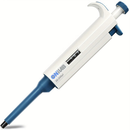 High-Precision ONiLAB Micropipette, adjustable 0.1ul-10ml, autoclavable, with ergonomic grip and storage holder.