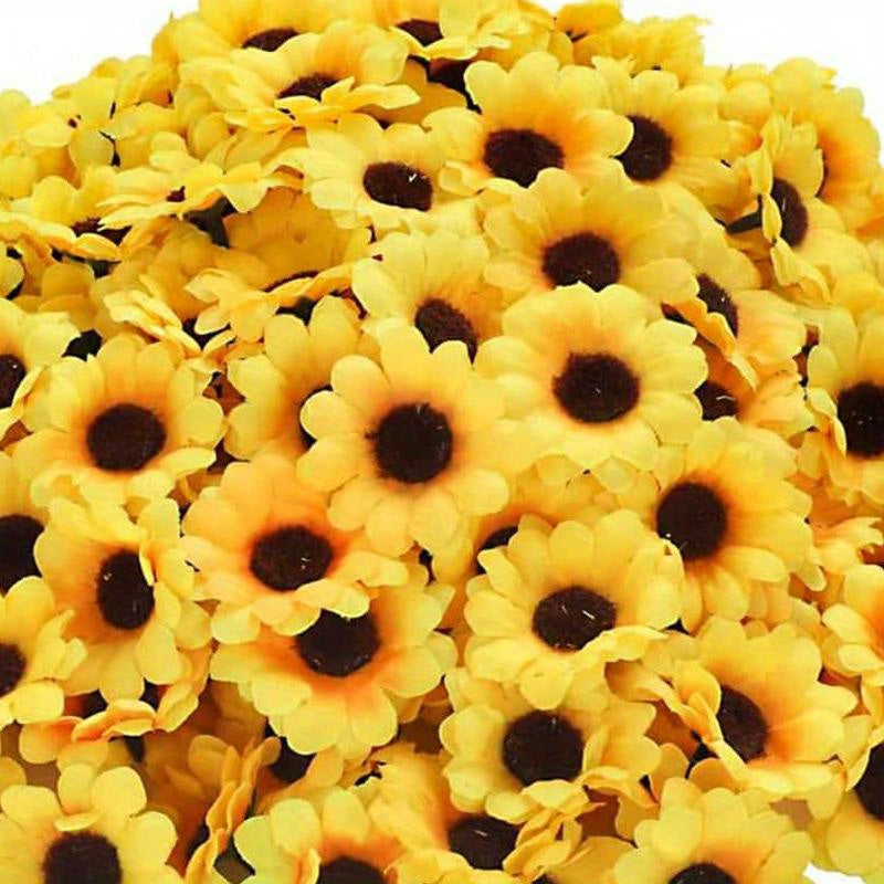 Polyester artificial mini sunflowers for crafts and home decor, perfect for weddings and special occasions. No electricity or battery needed. Ideal for Lei Day holiday.