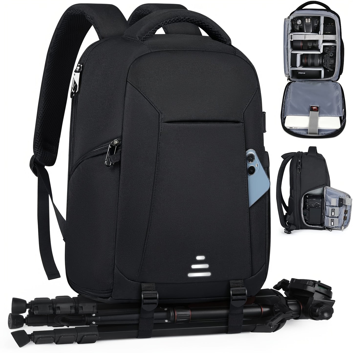 Lubardy Professional Camera Backpack - Waterproof with 39.62cm Laptop Compartment, Rain Cover & Tripod Holder, Anti-Theft Design, Large Capacity Photography Bag for Men and Women in Black.