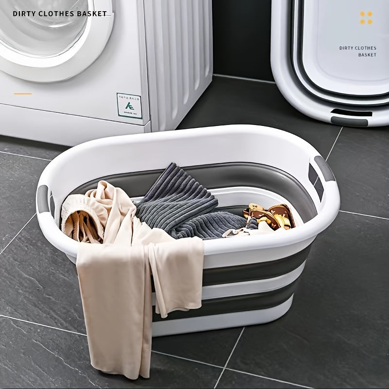 Portable foldable tub for pets with laundry storage, ideal for bathing dogs and organizing toys and clothes at home or during travel.