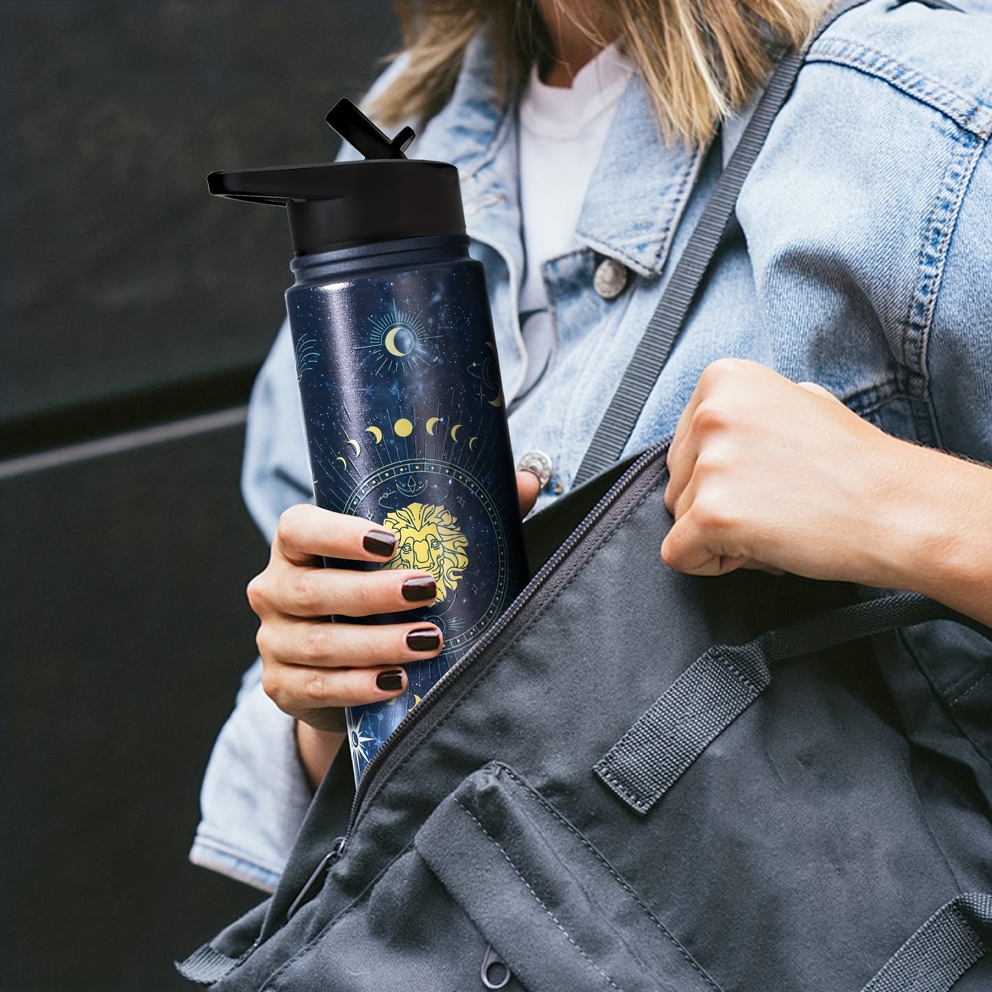 1pc Stainless Steel Zodiac Water Bottle with Lid, Straw, and Double Wall Vacuum Insulation - Ideal for Travel, Outdoor Activities, or as a Birthday Gift. Great for Halloween parties or as room decor.