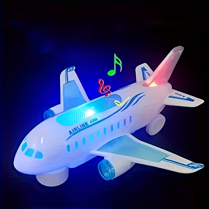 Interactive Electric Airplane Toy for Kids with Lights & Music - Battery-Powered, White Plastic Aircraft Model for Boys & Girls, All-directional Flight