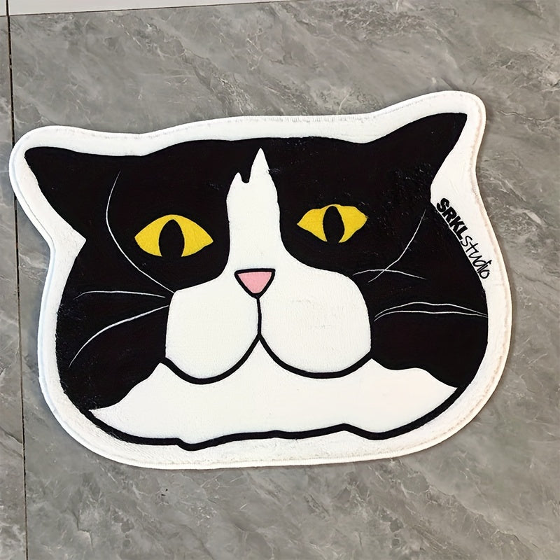 One piece of faux cashmere cat-shaped rug with non-slip and absorbent features, perfect for home bedroom use. This soft and wear-resistant doormat is made of machine washable polyester material. Great for adding a cozy touch to your living space.