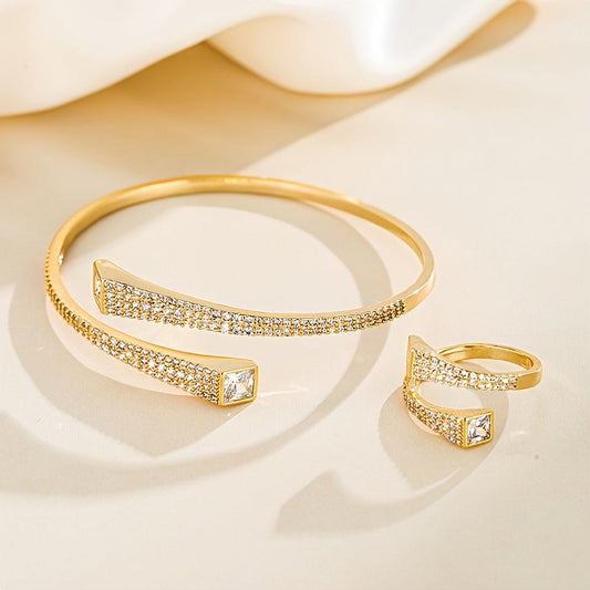 Water Diamond Open Bangle and Ring Set