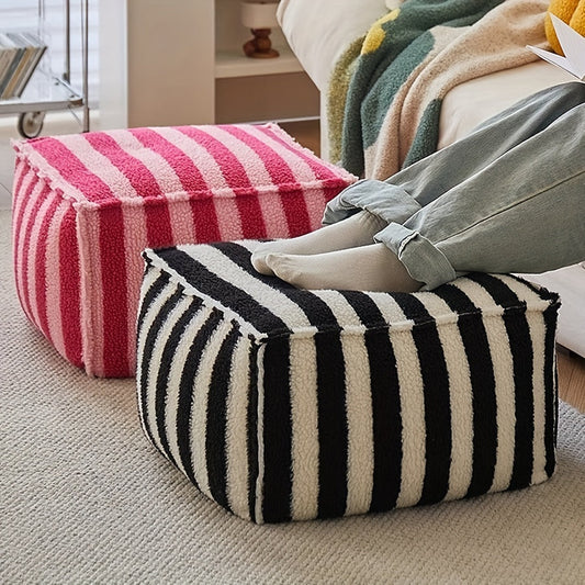 Square Foam Stool Cushion with Knitted Red & Black Striped Design - Non-Wooden, Electricity-Free for Living Room, Floor, Shoe Changing, Tatami - Decorative Seating with Soft Striped Pattern