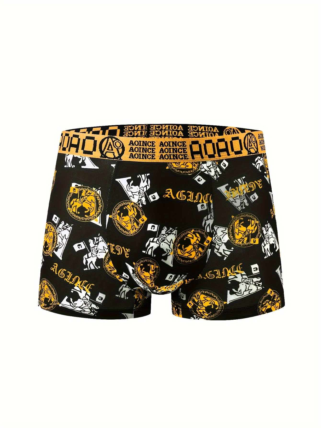 Set of 3 Men's stylish boxer briefs with black and golden chain print, quick-drying and breathable for sports.