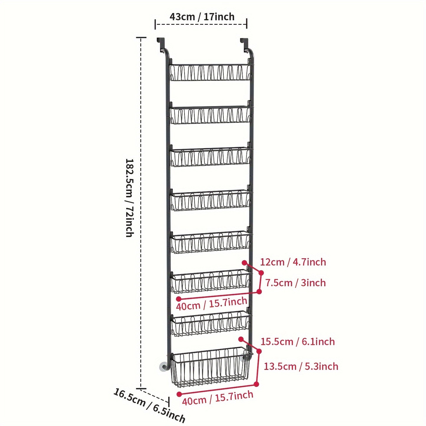 1pc Classic Black Metal Over-the-Door Pantry Organizer with 6-Tier Heavy-Duty Storage Rack for Easy Kitchen Essentials Organization.