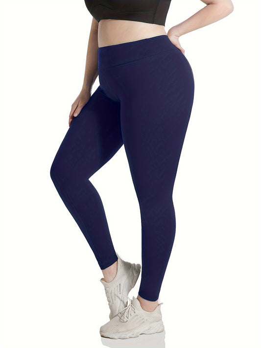 High waist solid color leggings for plus-size women, ideal for yoga and sports in spring and autumn.