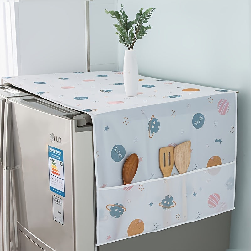 Daisy Pattern Refrigerator Cover - Waterproof & Dustproof, with Storage Pocket - Made of Food-Safe Plastic, suitable for Single & Double Door Fridges and Washing Machines - Includes Protective Cloth Box & Towels