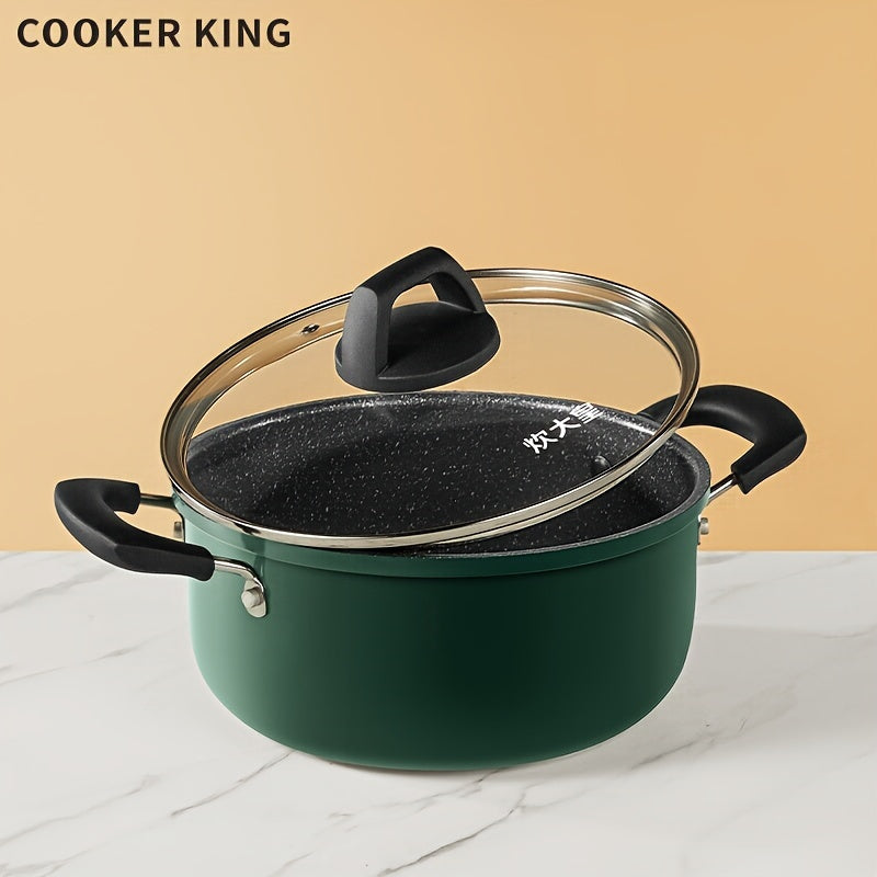 22cm Multi-Purpose Stew Pot with Glass Lid by Cooker King - Non-Stick, PFOA-Free, Suitable for Induction and Gas Stovetops, Features Dual Handles for Soup and Noodles