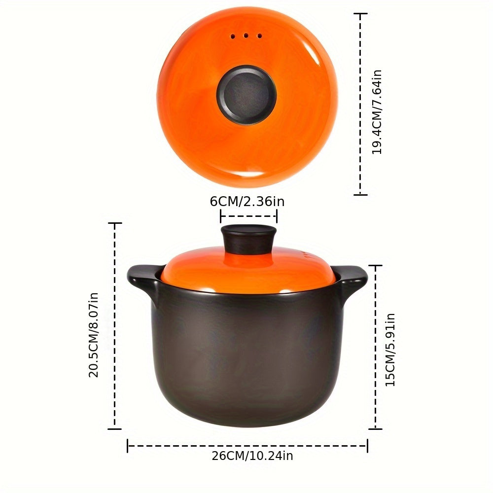 Orange lid ceramic casserole dish, 3.5L capacity - ideal for cooking stews and meals on the stovetop. Resistant to heat.