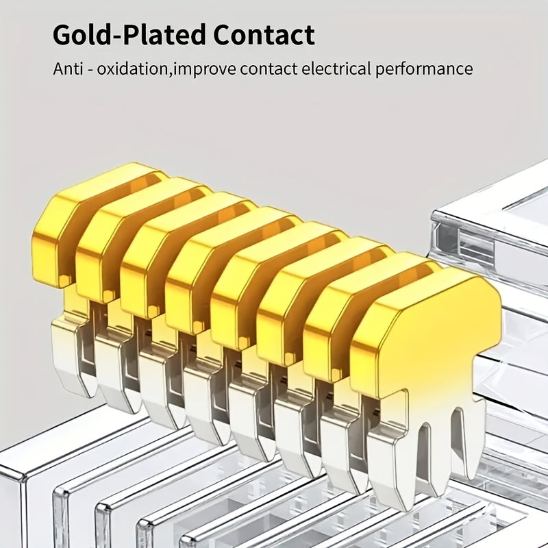 100-Pack RJ45 Pass-Through Ethernet Connectors for Cat6/Cat5 cables, gold-plated, unshielded, for solid/stranded UTP cables, non-charging RJ45 adapter.