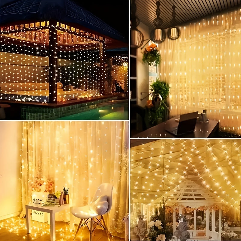 USB-powered LED curtain lights with remote control - ideal for festive occasions like Christmas, weddings, birthdays, and holiday decorations.