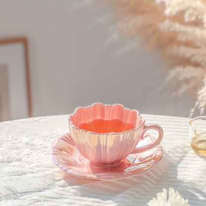 Floral ceramic tea cup set for tea time at home or office, perfect for girls and couples.