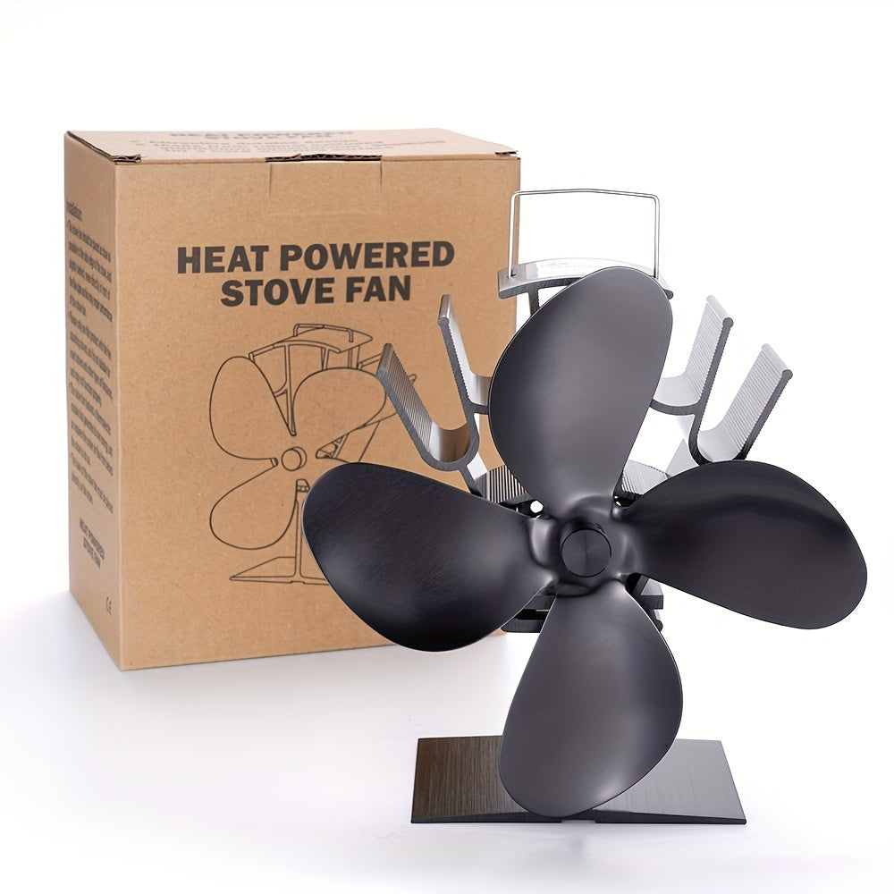 Heat powered stove fan for optimal energy efficiency and increased home comfort. This 4-blade fireplace fan promotes energy savings.