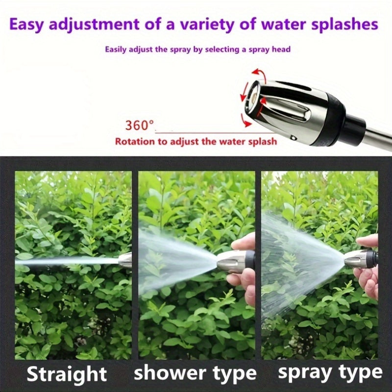 Portable high-pressure car washing water gun with quick connection adapters, multi-function nozzle, adjustable spray rod, suitable for car and pet cleaning.