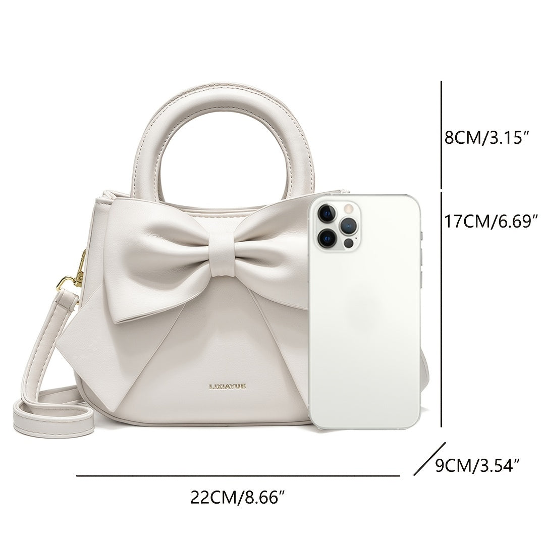 Solid color bow zipper small bag for ladies