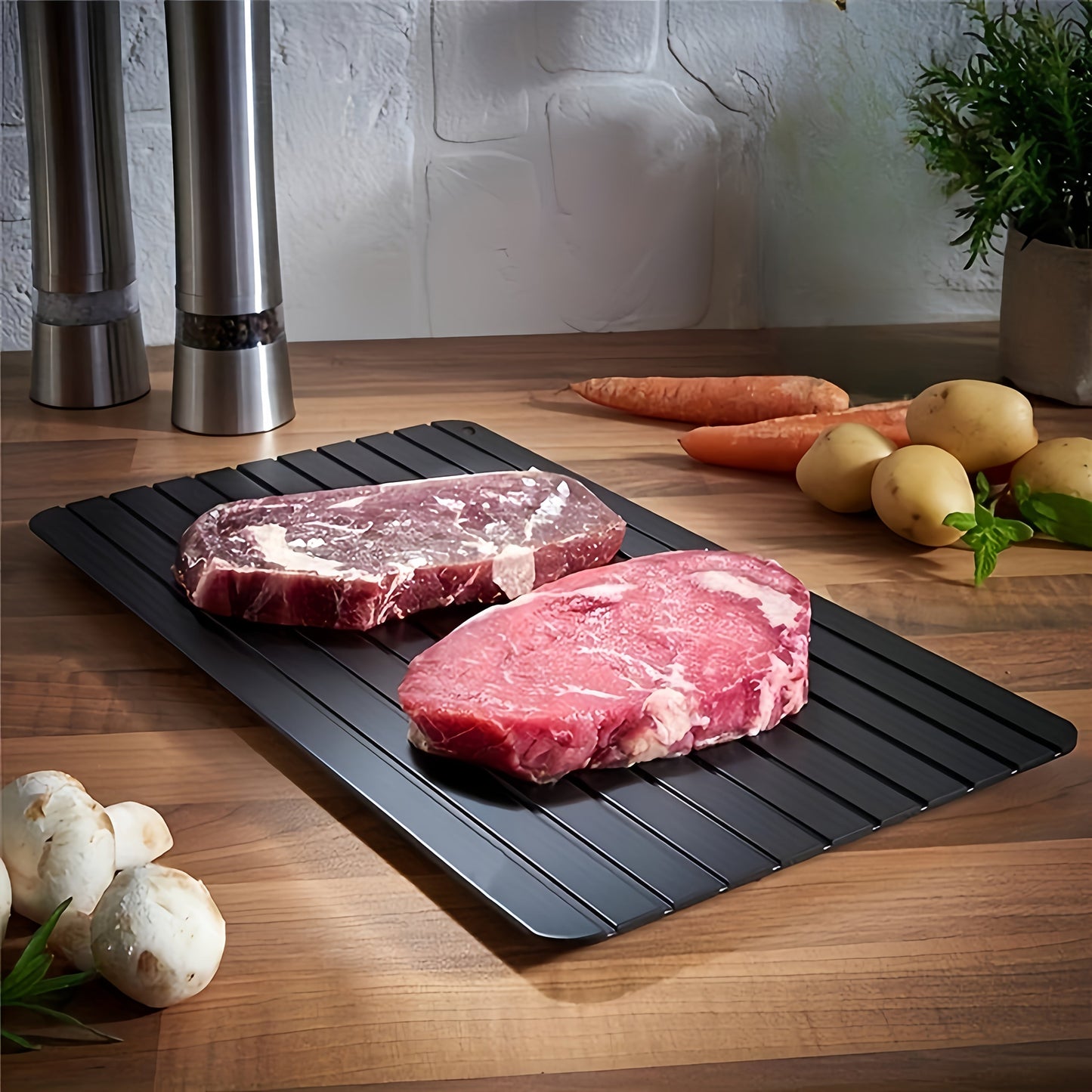 1 piece of a Fast Defrost Tray for quickly thawing frozen meat, fruits, and other foods. This defroster plate is perfect for fast and efficient defrosting in your kitchen.