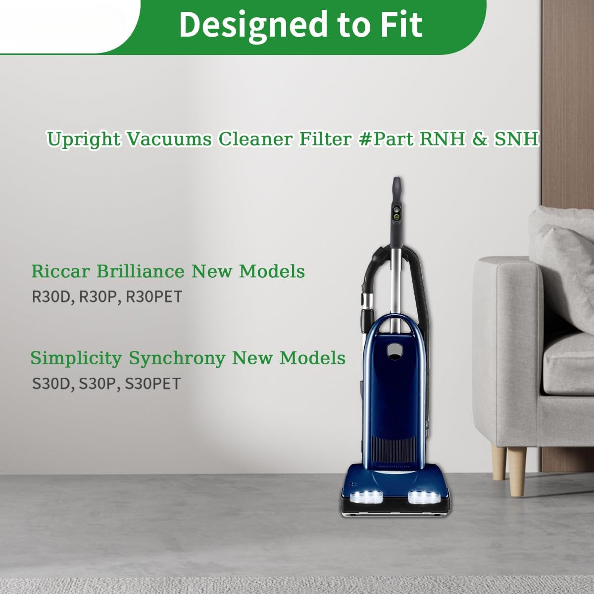 Get a 6 pack of HEPA vacuum bags that are compatible with Riccar Brilliance & Simplicity Synchrony models. These bags have 5-ply high-efficiency filtration, a durable non-woven outer layer, and are designed for allergen trapping. They are the perfect