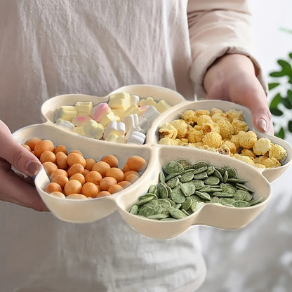 1-piece candy server with 4 compartments, heart-shaped fruit tray, 4-leaf clover snack tray, small household fruit basket.