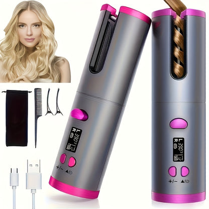 1pc Automatic Curler with Fast Charging USB, Ceramic, 5 Heat Settings, Tangle-free, Ideal for Styling and Special Occasions, Comes in Elegant Gift Box.