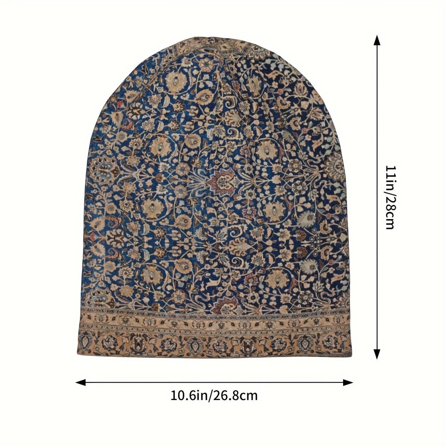 Beanie Inspired by Antique Tabriz Persian Rug, Boho-Chic Style - Soft, Stretchy Skull Cap for Men & Women, Machine Washable with Floral Print