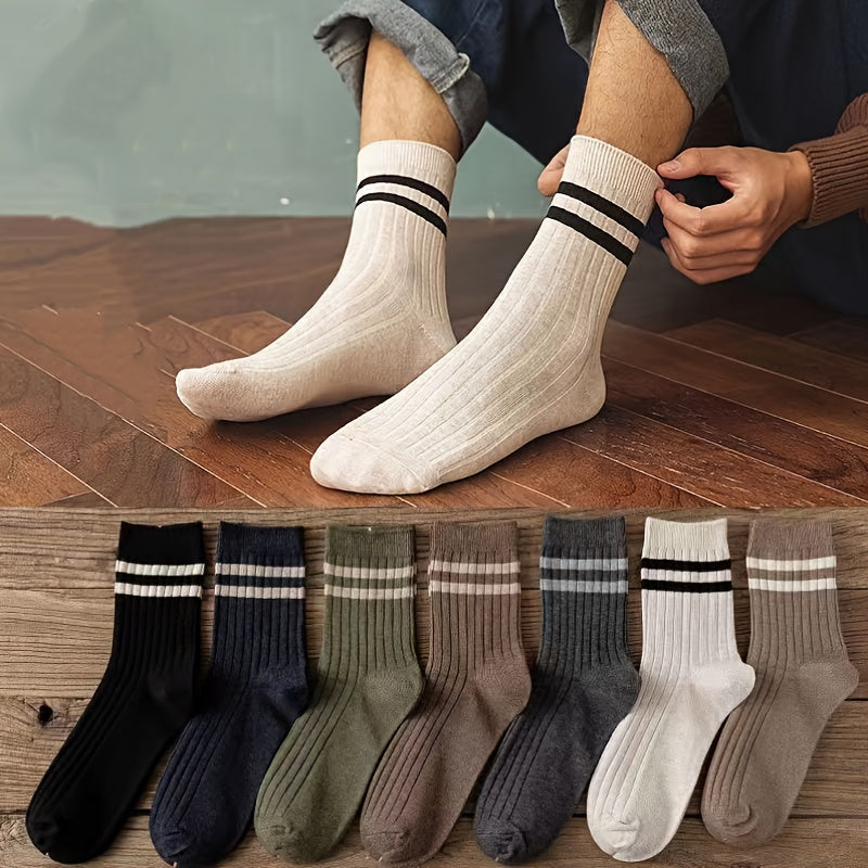 5 pairs of men's long tube casual socks for all seasons, moisture-wicking, breathable sports socks, sweat-resistant.