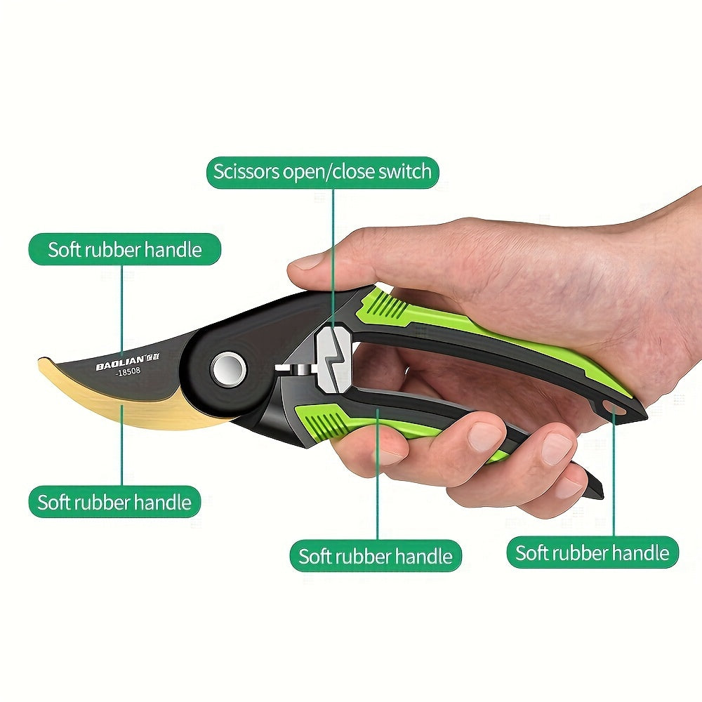 Professional pruning shears for gardening, ideal for trimming tree branches and floral arrangements.