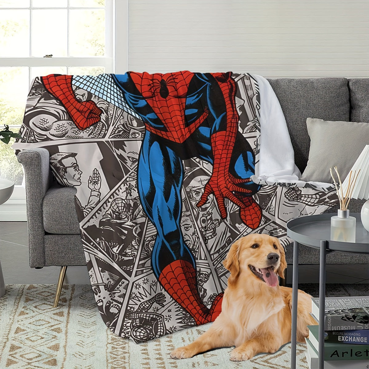 This multi-functional blanket features a vibrant 2024 New Dynamic Spider-Man City Chase comic book page pattern, digitally printed on plush cover material. Perfect for use during nap time, office lunch breaks, on the sofa, in the car, or while traveling.