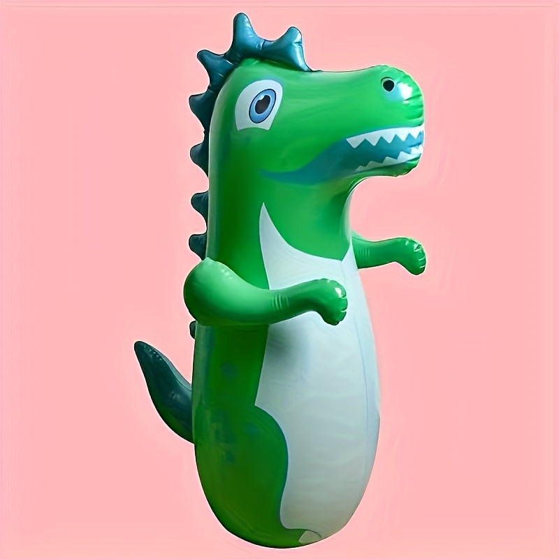 Inflatable dinosaur punching bag for kids, made of durable PVC, suitable for ages 3-6, for outdoor exercise and play. Available in yellow, green, and rose red.