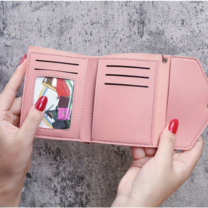 Compact trifold wallet for women with faux clutch coin purse, minimalist credit card holder, stylish tassel charm, and versatile for daily use.