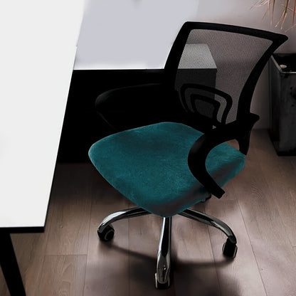 Office chair cover made of stretch velvet material with elastic spandex for universal fit in home or office settings.