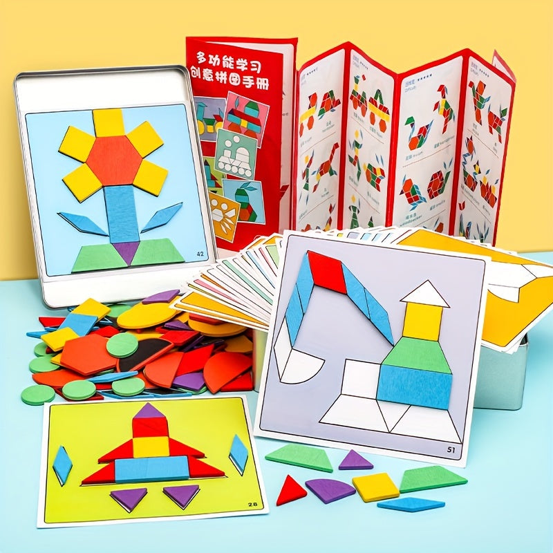 Wooden Tangram Puzzle Game with Magnets for Kids - Enhance Early Learning & Intelligence, Engaging English Cognitive Toy, Ideal Present for Birthdays, Halloween, Christmas