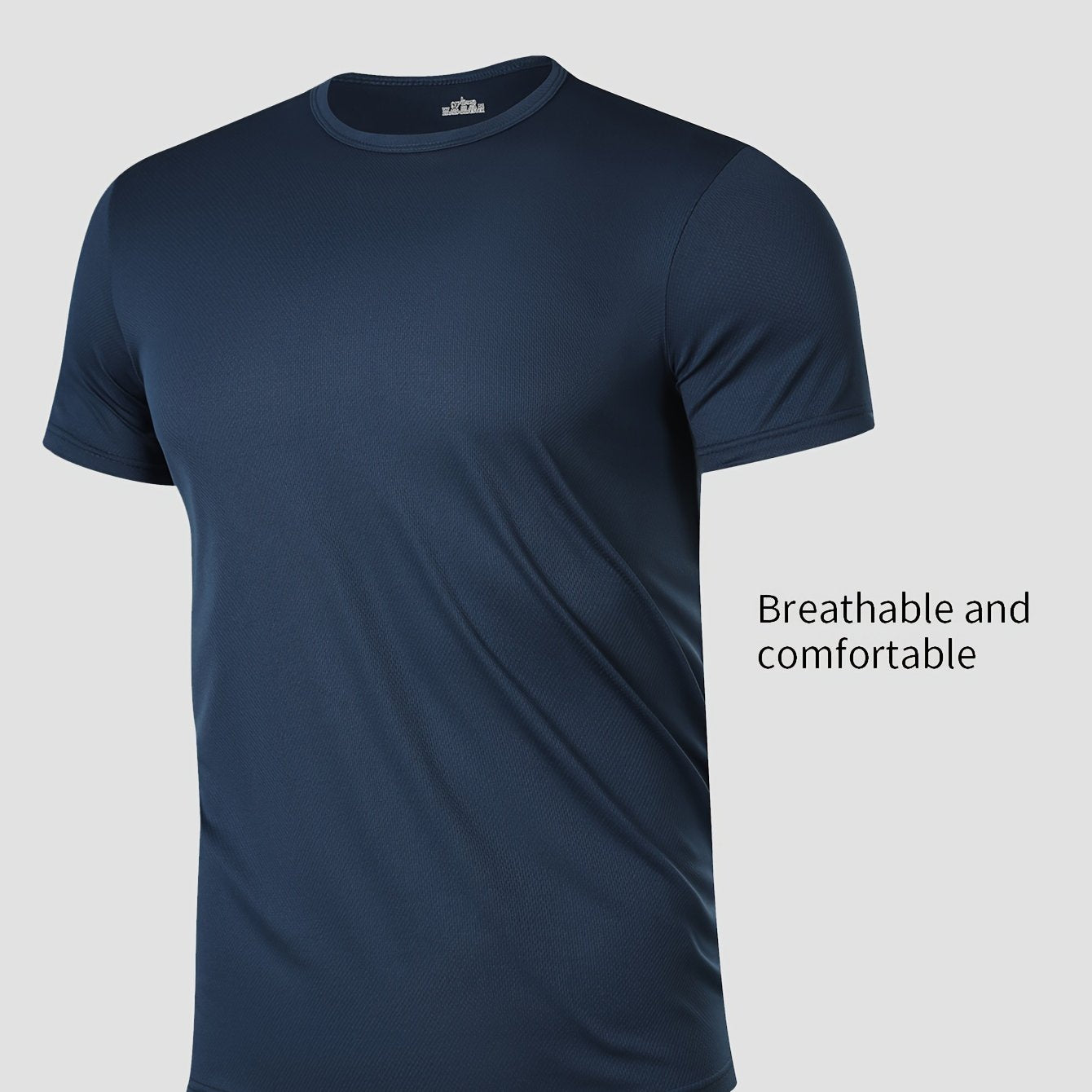 Men's Quick-Dry Athletic T-Shirt for Gym and Running: Breathable, Moisture-Wicking, Solid Color, Blazer, Round Leader