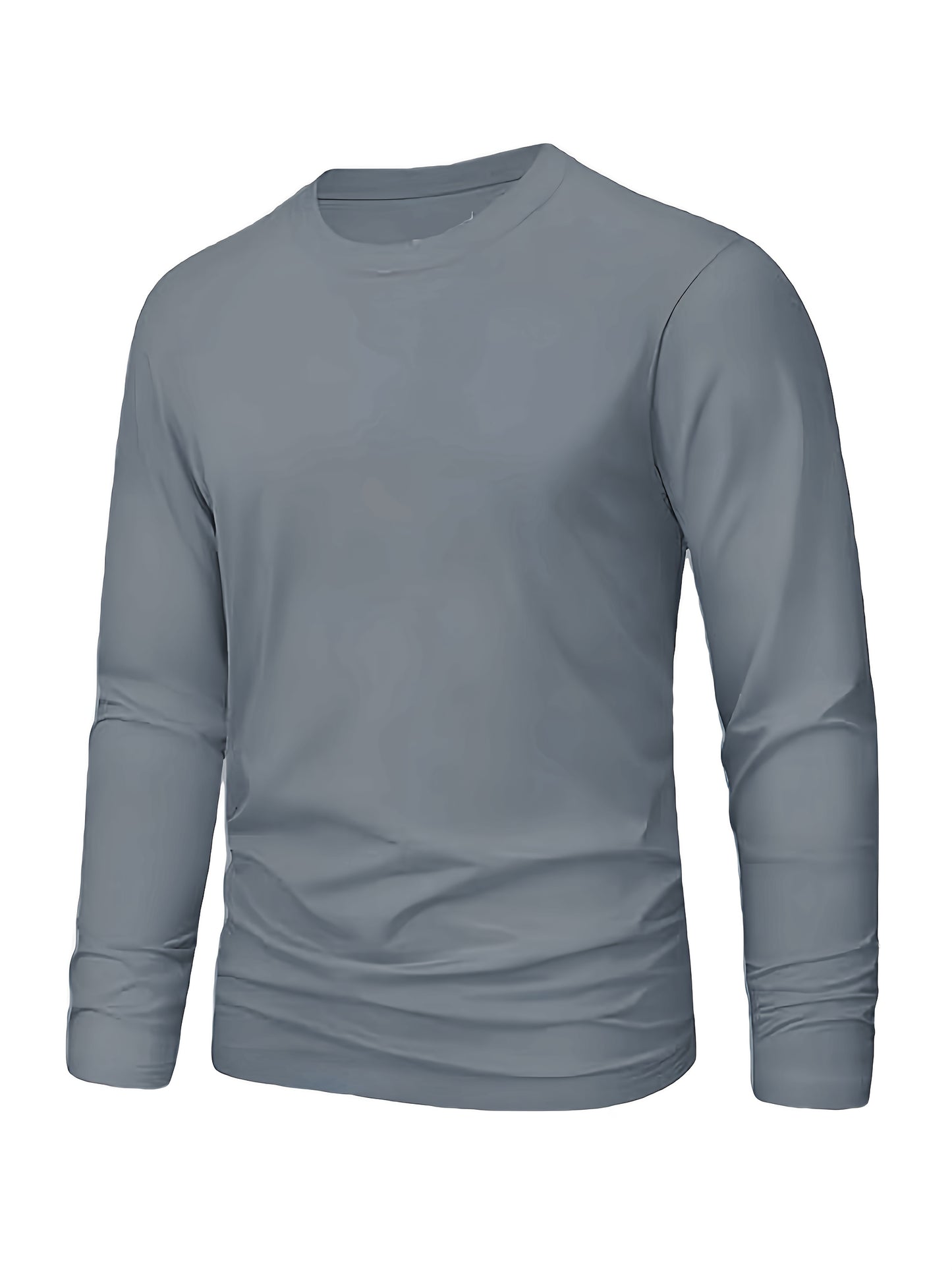 3 Men's Long Sleeve T-Shirts in Black, Beige, Gray - 100% Cotton, Breathable, Casual for Spring & Autumn